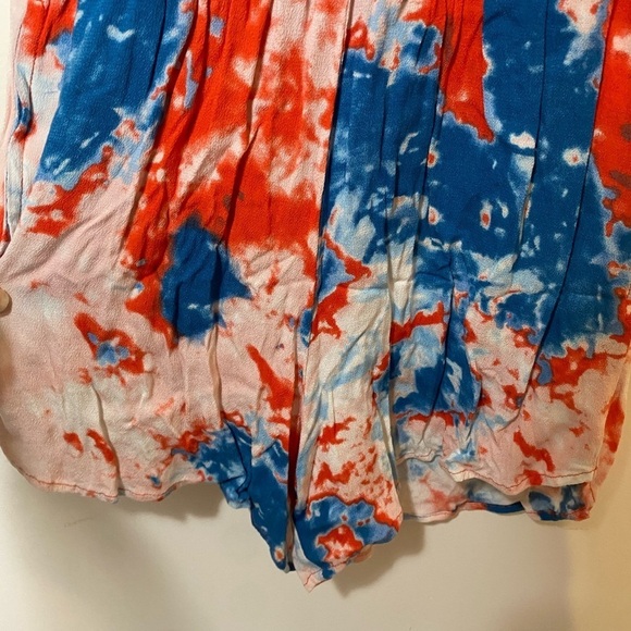 Green Dragon Tie Dye Artsy Short Romper V Neck Cover Up Size Small Beach Travel - Picture 2 of 9